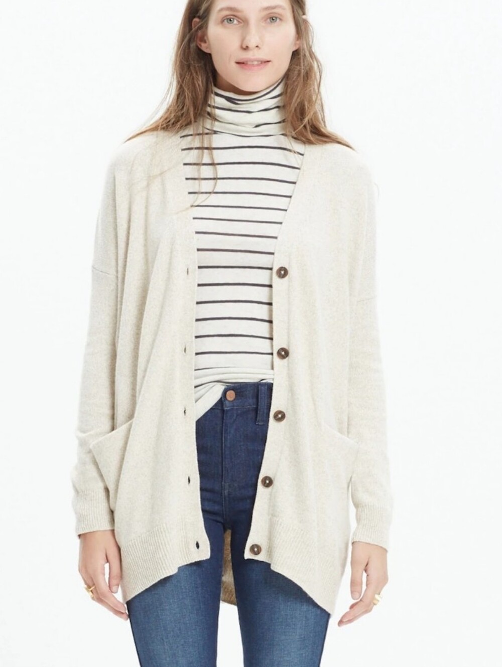 Madewell Long Cardigan Sweater Marled Flax Oversized XXS